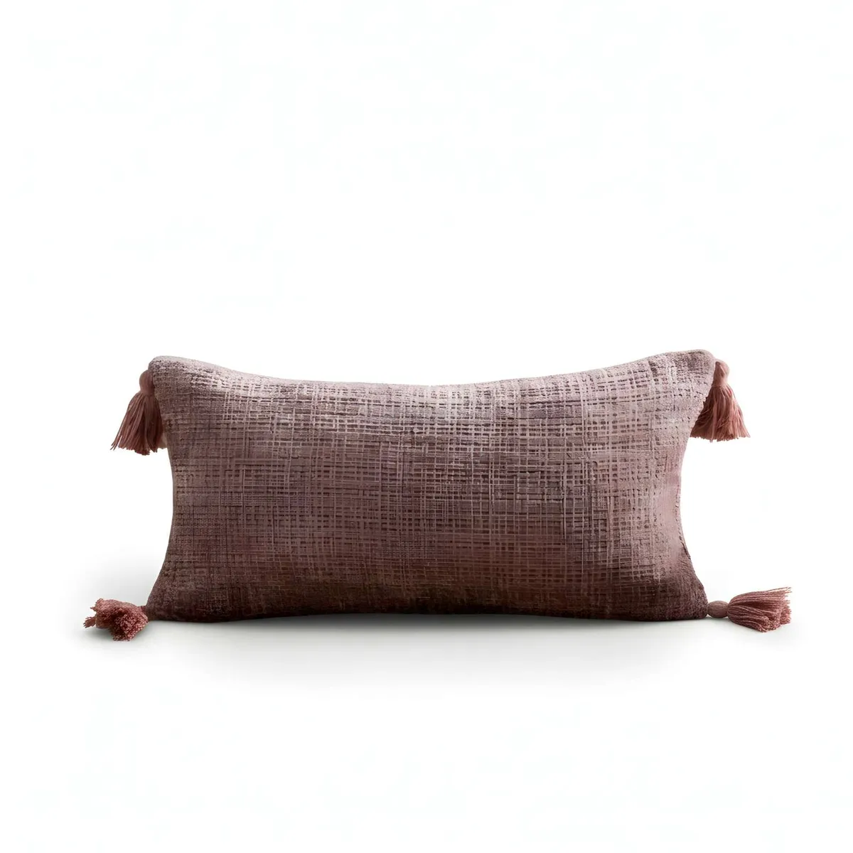 GENERICO - PACK DE 2 FUNDAS DE COJIN CHENILLE CON BORLAS 30X50 ROSA