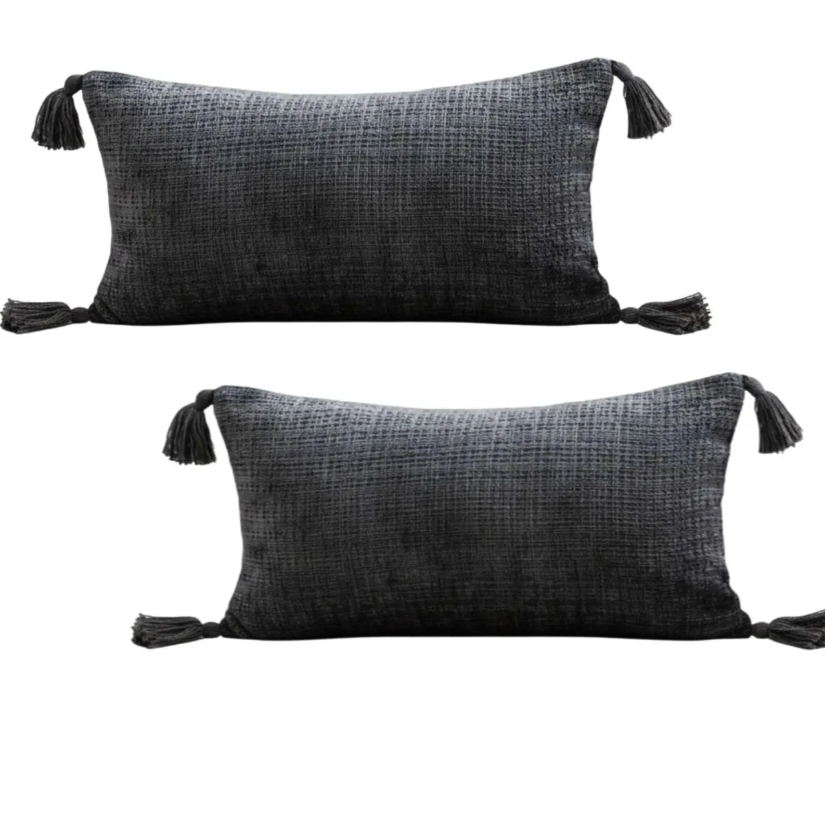 GENERICO - PACK DE 2 FUNDAS DE COJIN CHENILLE CON BORLAS 30X50 GRIS
