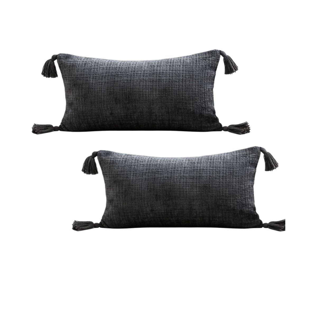 GENERICO - PACK DE 2 FUNDAS DE COJIN CHENILLE CON BORLAS 30X50 GRIS