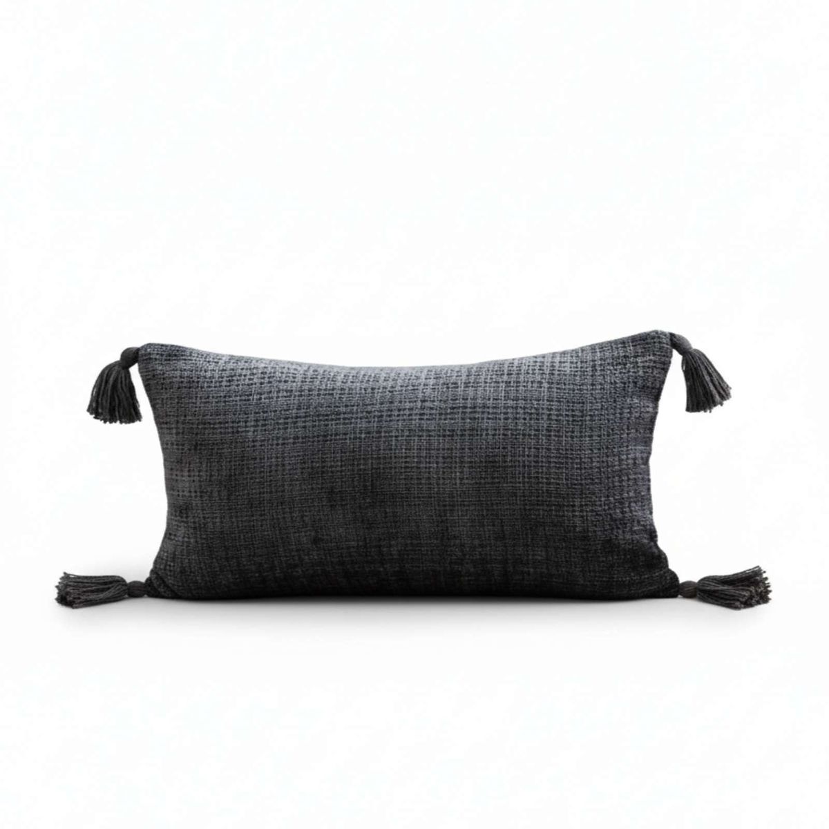 GENERICO - PACK DE 2 FUNDAS DE COJIN CHENILLE CON BORLAS 30X50 GRIS