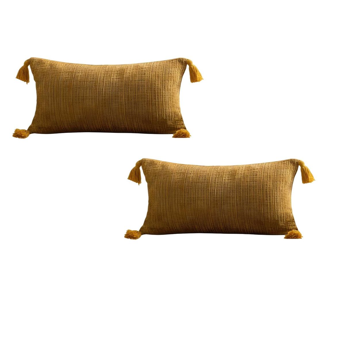 GENERICO - PACK DE 2 FUNDAS DE COJIN CHENILLE CON BORLAS 30X50 AMARILLO