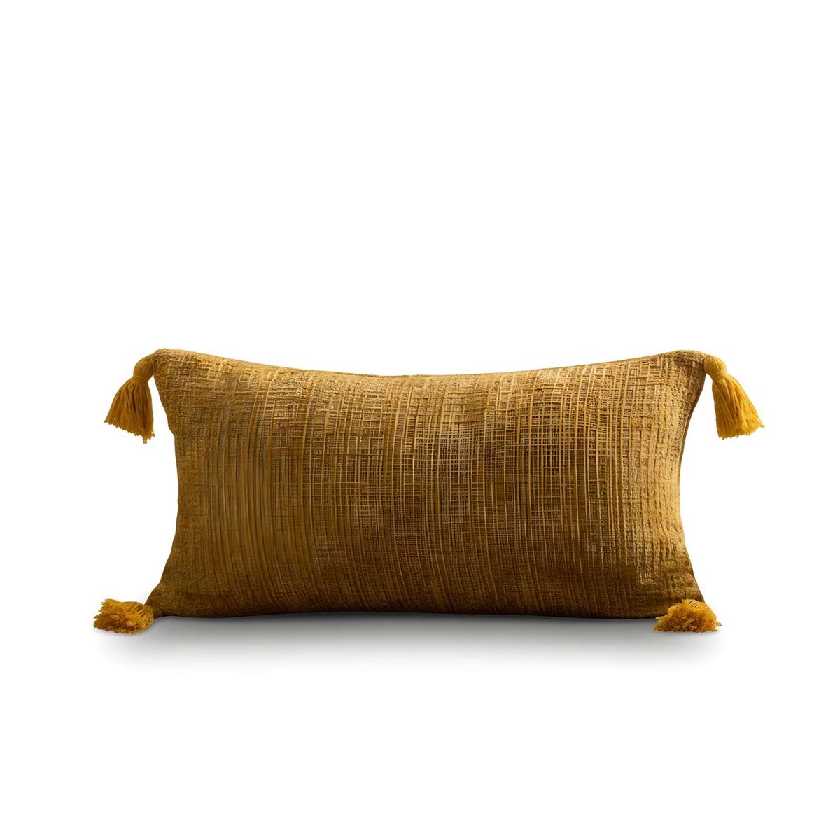 GENERICO - PACK DE 2 FUNDAS DE COJIN CHENILLE CON BORLAS 30X50 AMARILLO