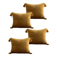 GENERICO - PACK DE 4 FUNDAS DE COJIN CHENILLE CON BORLAS 45X45 AMARILLO
