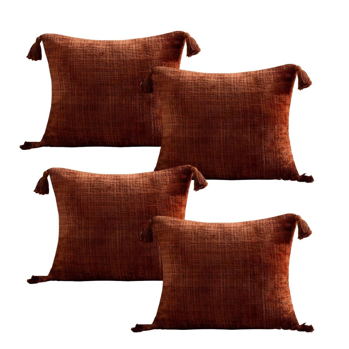 GENERICO - PACK DE 4 FUNDAS DE COJIN CHENILLE CON BORLAS 45X45 NARANJA