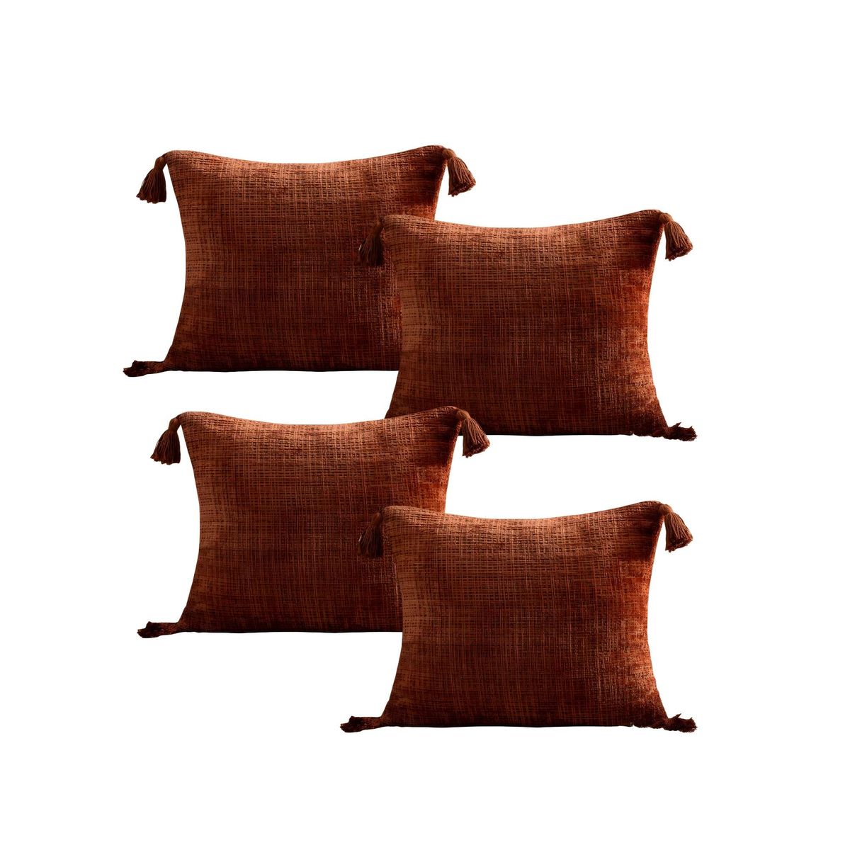 GENERICO - PACK DE 4 FUNDAS DE COJIN CHENILLE CON BORLAS 45X45 NARANJA
