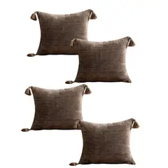 GENERICO - PACK DE 4 FUNDAS DE COJIN CHENILLE CON BORLAS 45X45 CAFÉ