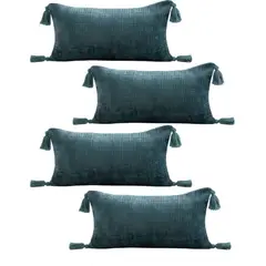 GENERICO - PACK DE 4 FUNDAS DE COJIN CHENILLE CON BORLAS 30X50 VERDE