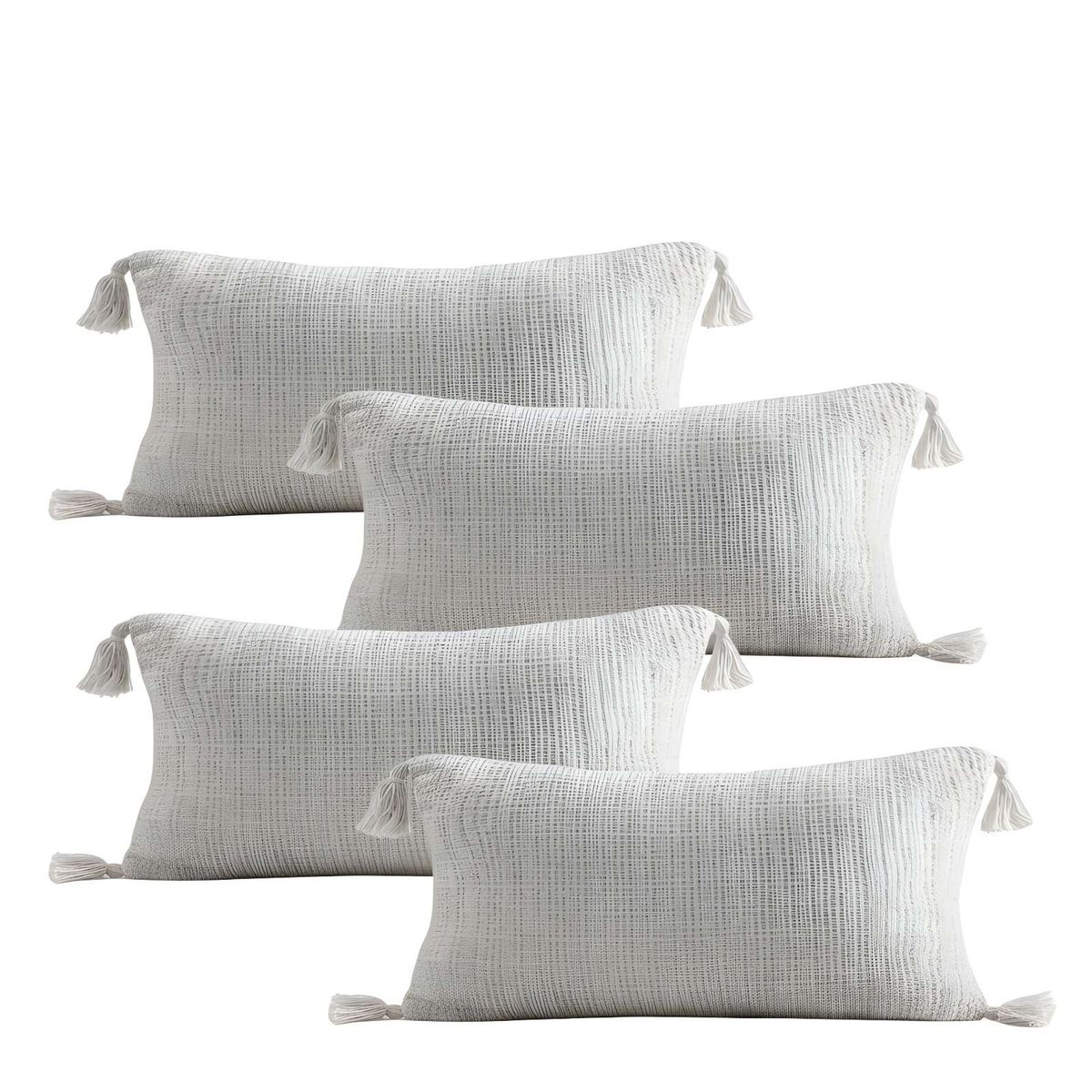 GENERICO - PACK DE 4 FUNDAS DE COJIN CHENILLE CON BORLAS 30X50 BLANCO