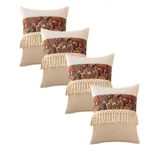 GENERICO - PACK DE 4 FUNDAS DE COJIN LINO MANDALA 45X45 BEIGE 01