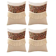 GENERICO - PACK DE 4 FUNDAS DE COJIN LINO MANDALA 45X45 BEIGE 02