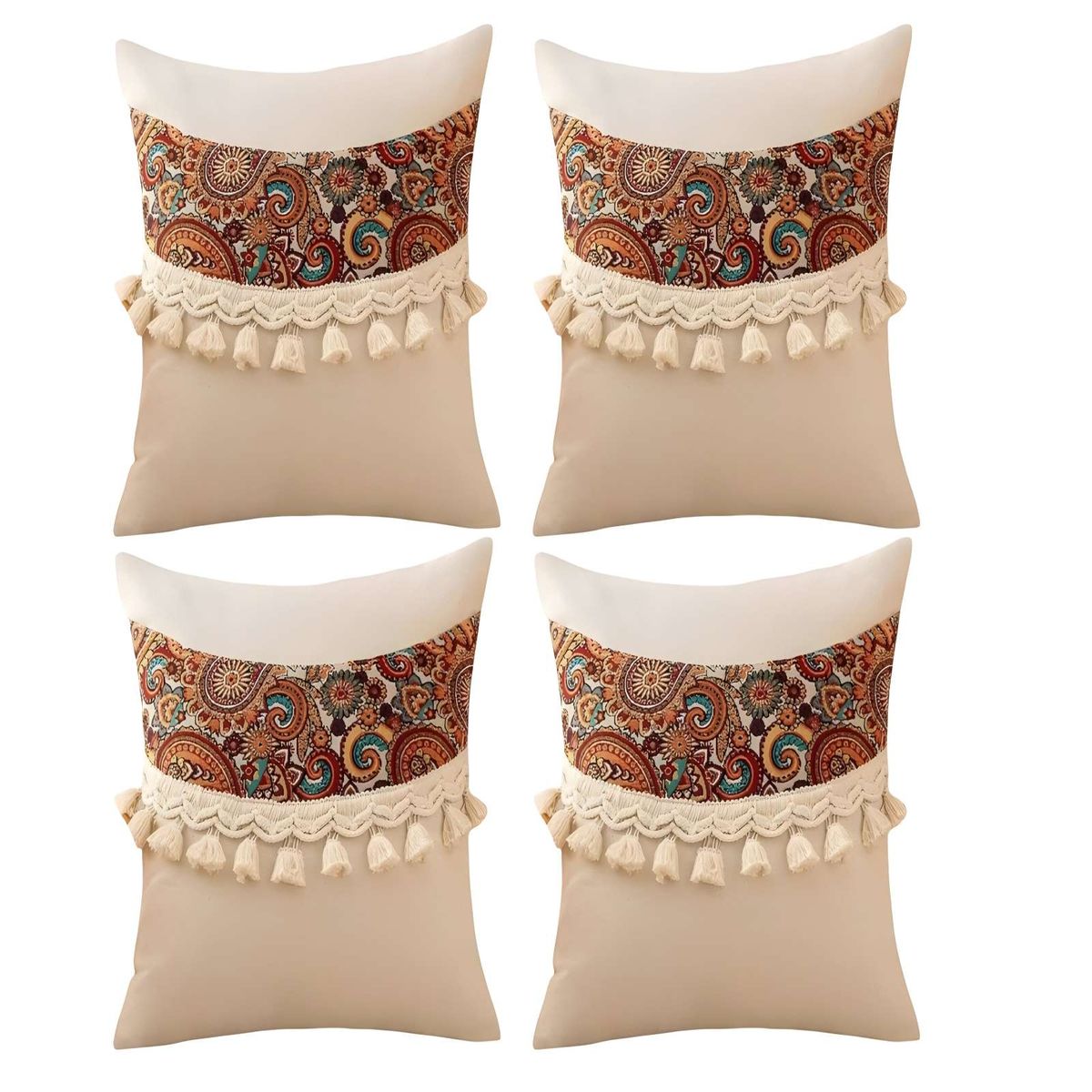 GENERICO - PACK DE 4 FUNDAS DE COJIN LINO MANDALA 45X45 BEIGE 04