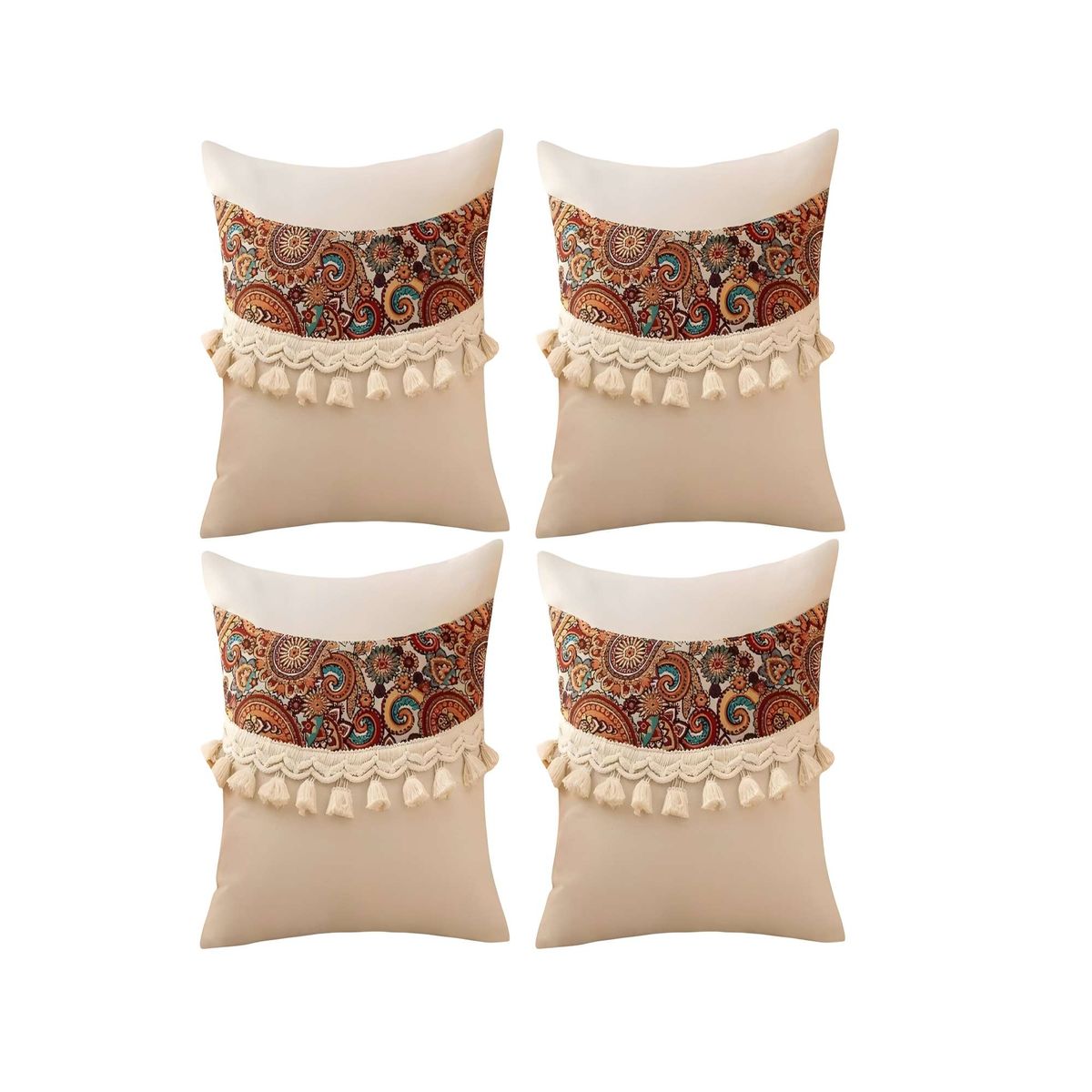 GENERICO - PACK DE 4 FUNDAS DE COJIN LINO MANDALA 45X45 BEIGE 04