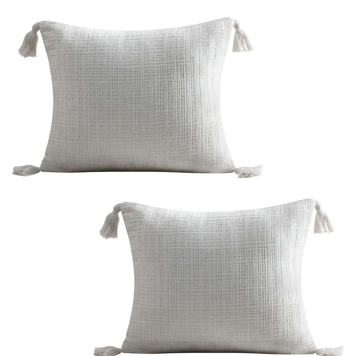 GENERICO - JUEGO DE 2 FUNDAS DE COJIN CHENILLE CON BORLAS 45X45 BLANCO