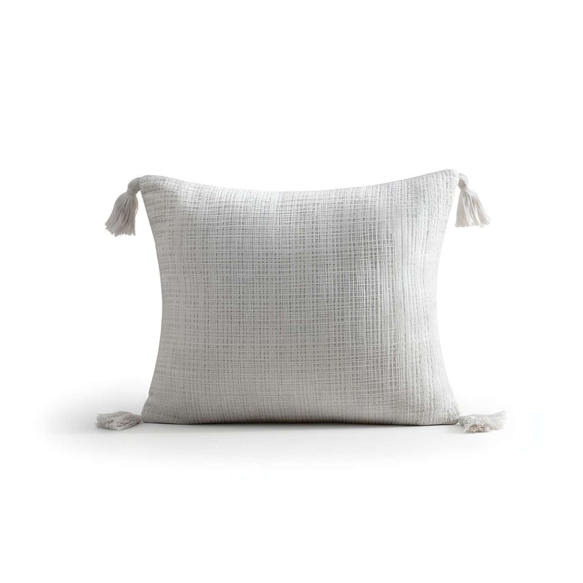 GENERICO - JUEGO DE 2 FUNDAS DE COJIN CHENILLE CON BORLAS 45X45 BLANCO