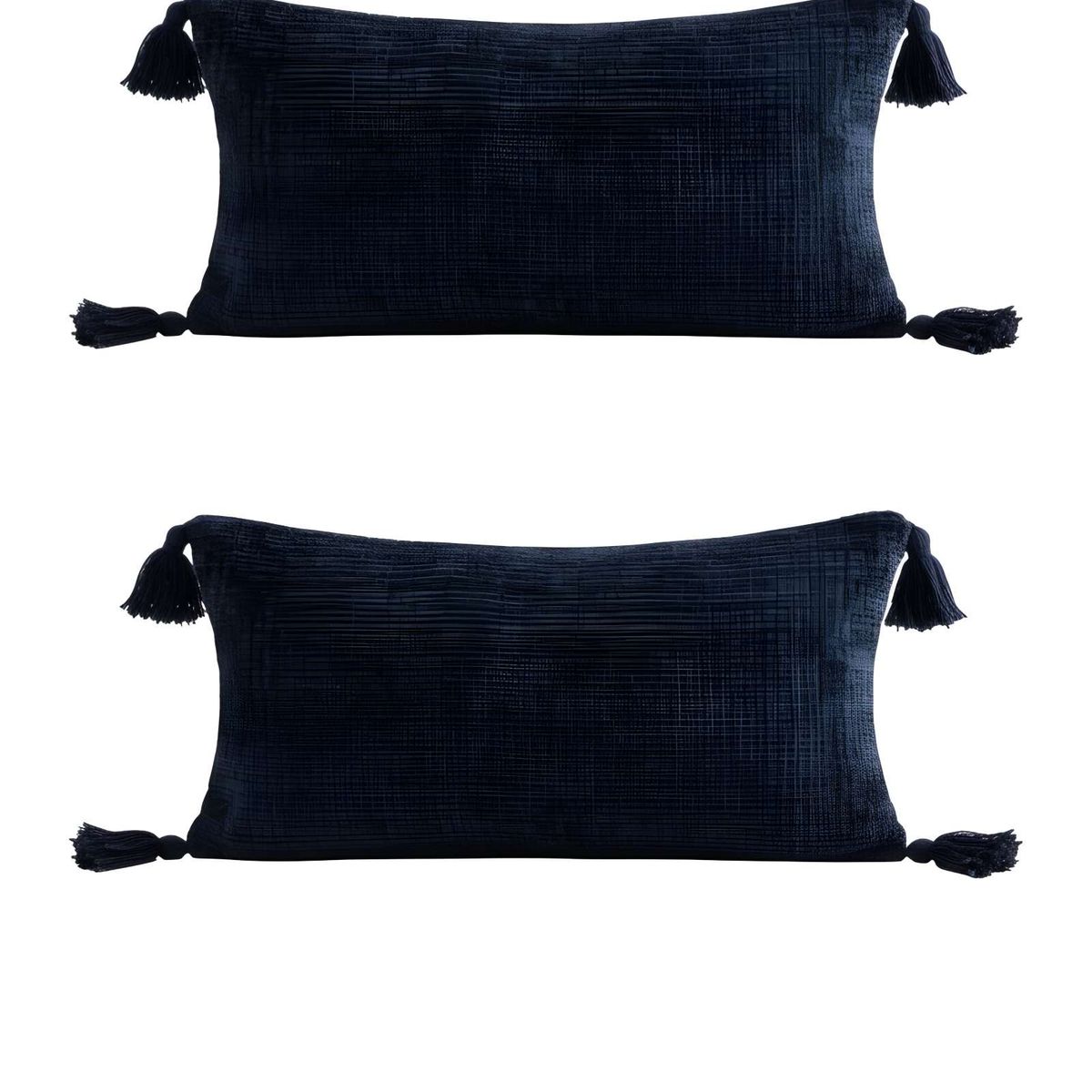 GENERICO - JUEGO DE 2 FUNDAS DE COJIN CHENILLE CON BORLAS 30X50 AZUL OSCURO