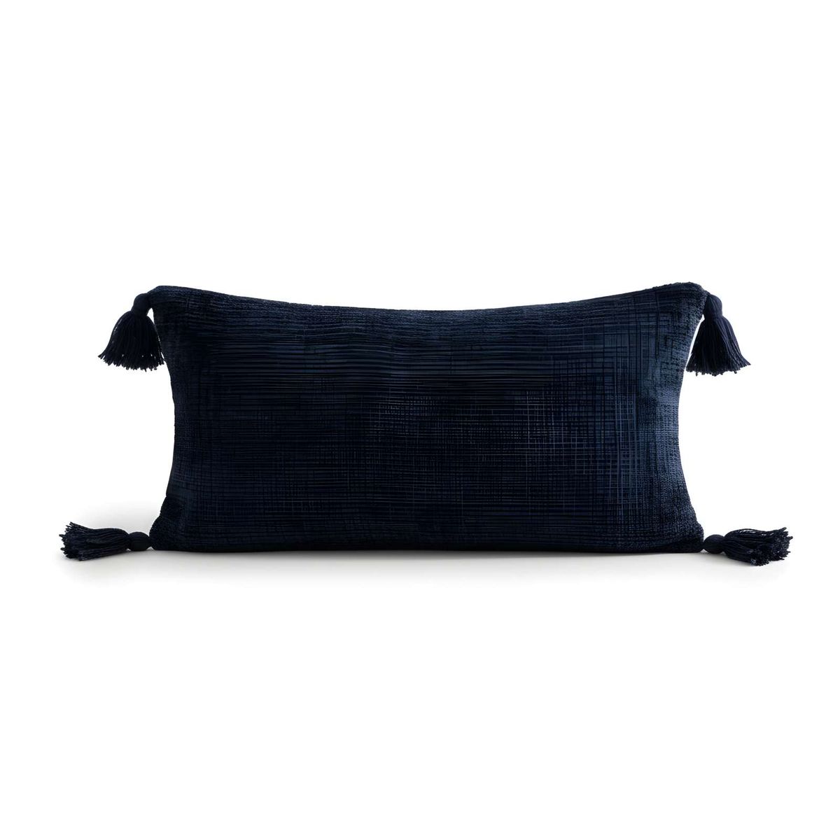 GENERICO - JUEGO DE 2 FUNDAS DE COJIN CHENILLE CON BORLAS 30X50 AZUL OSCURO