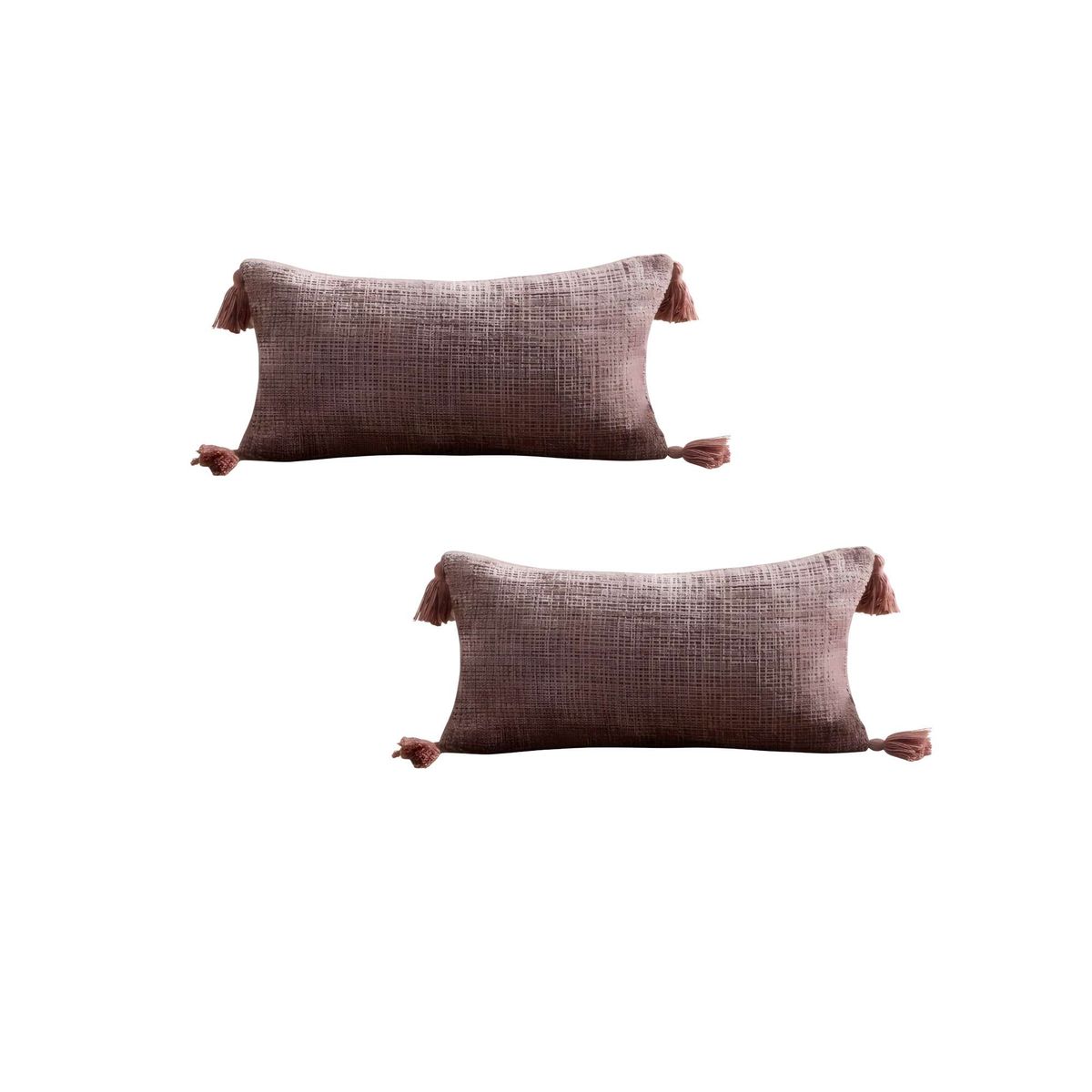 GENERICO - JUEGO DE 2 FUNDAS DE COJIN CHENILLE CON BORLAS 30X50 ROSA