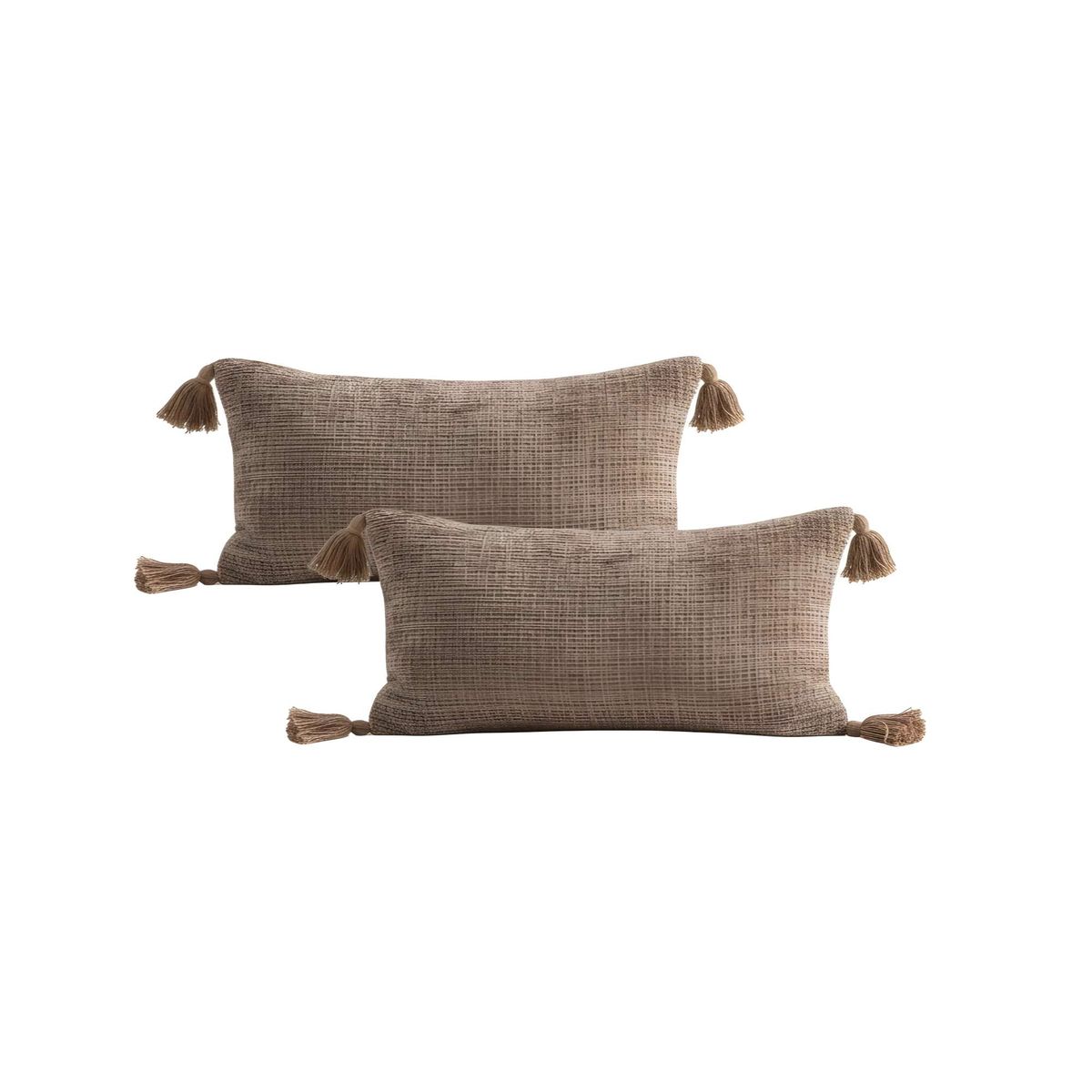 GENERICO - JUEGO DE 2 FUNDAS DE COJIN CHENILLE CON BORLAS 30X50 CAFÉ