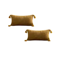 GENERICO - JUEGO DE 2 FUNDAS DE COJIN CHENILLE CON BORLAS 30X50 AMARILLO