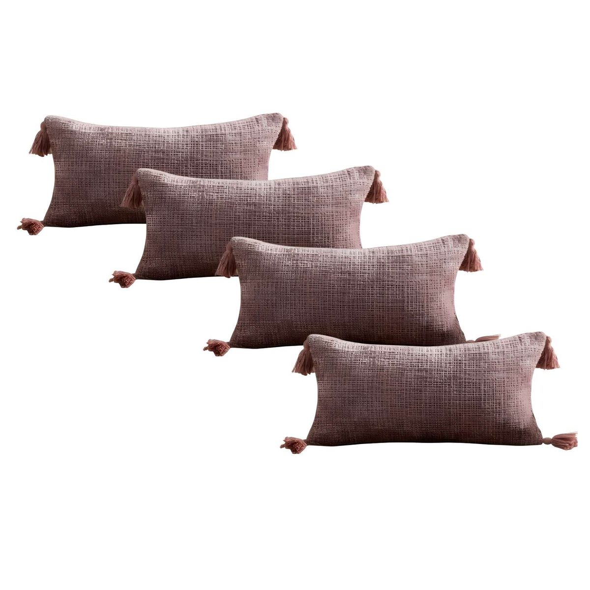 GENERICO - JUEGO DE 4 FUNDAS DE COJIN CHENILLE CON BORLAS 30X50 ROSA