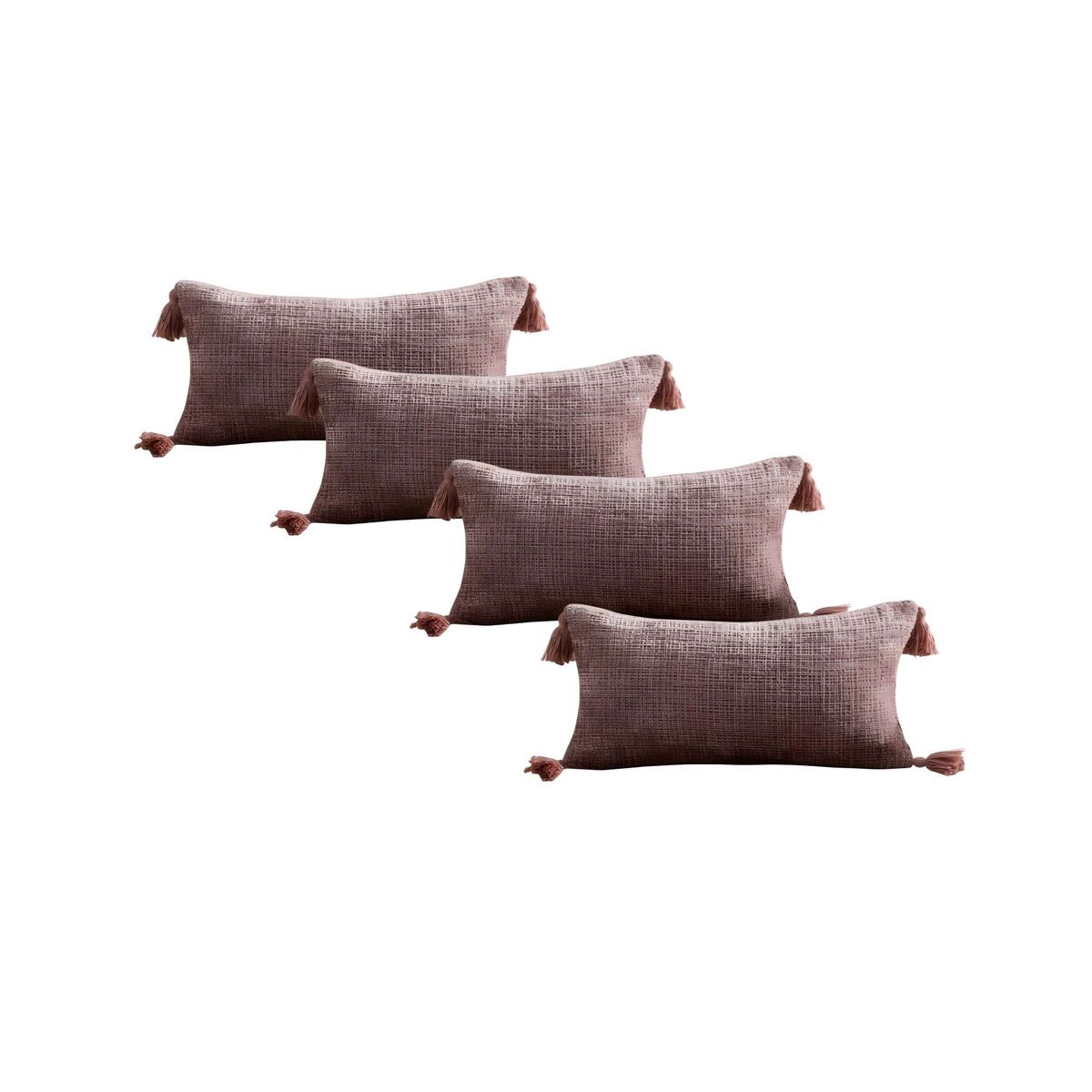 GENERICO - JUEGO DE 4 FUNDAS DE COJIN CHENILLE CON BORLAS 30X50 ROSA