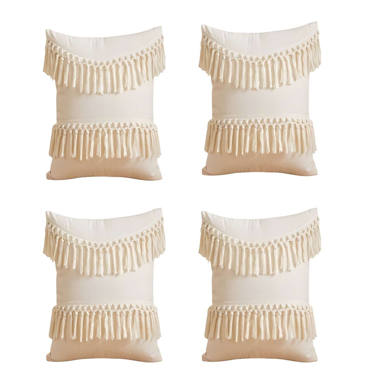 GENERICO - JUEGO DE 4 FUNDAS DE COJIN FLECO LINO 45X45 BEIGE 01