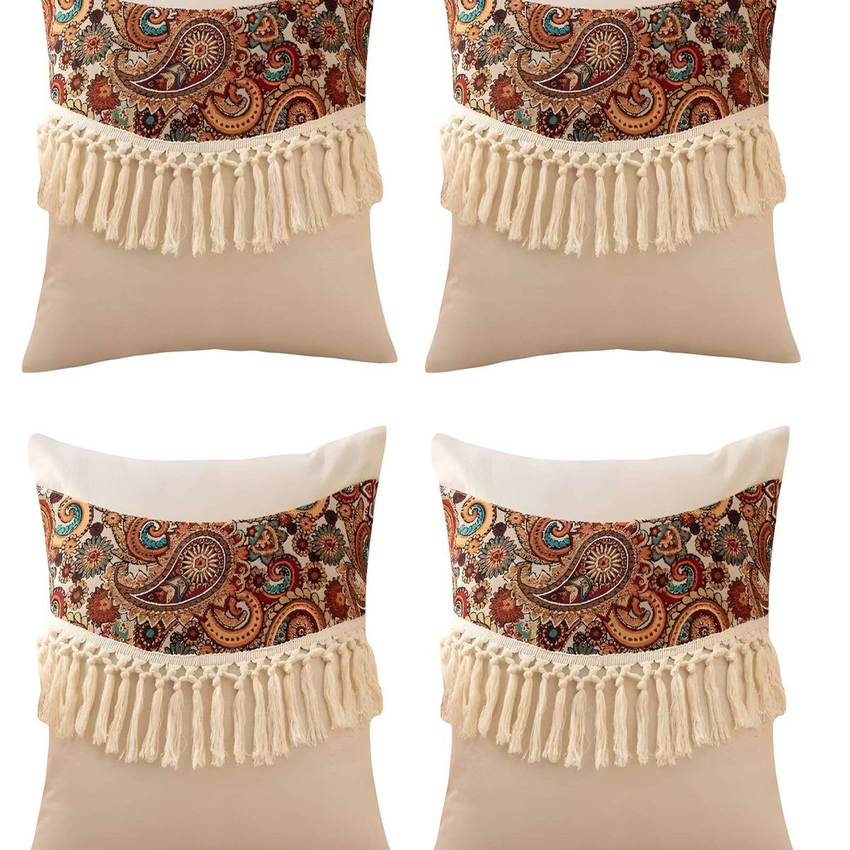 GENERICO - JUEGO DE 4 FUNDAS DE COJIN LINO MANDALA 45X45 BEIGE 02