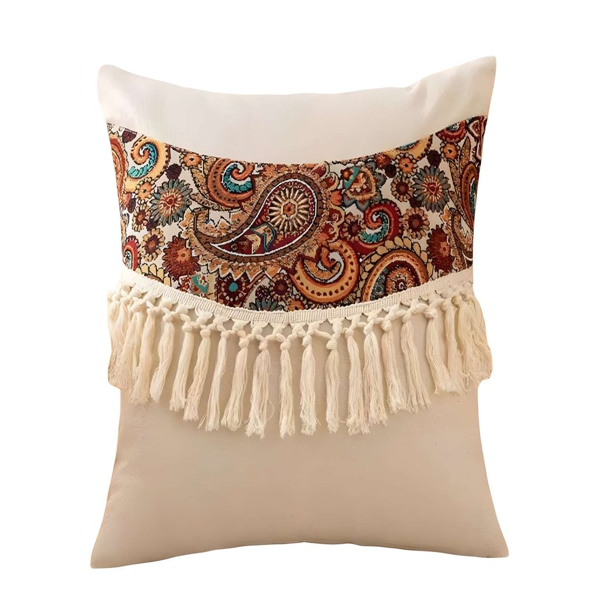 GENERICO - JUEGO DE 4 FUNDAS DE COJIN LINO MANDALA 45X45 BEIGE 02