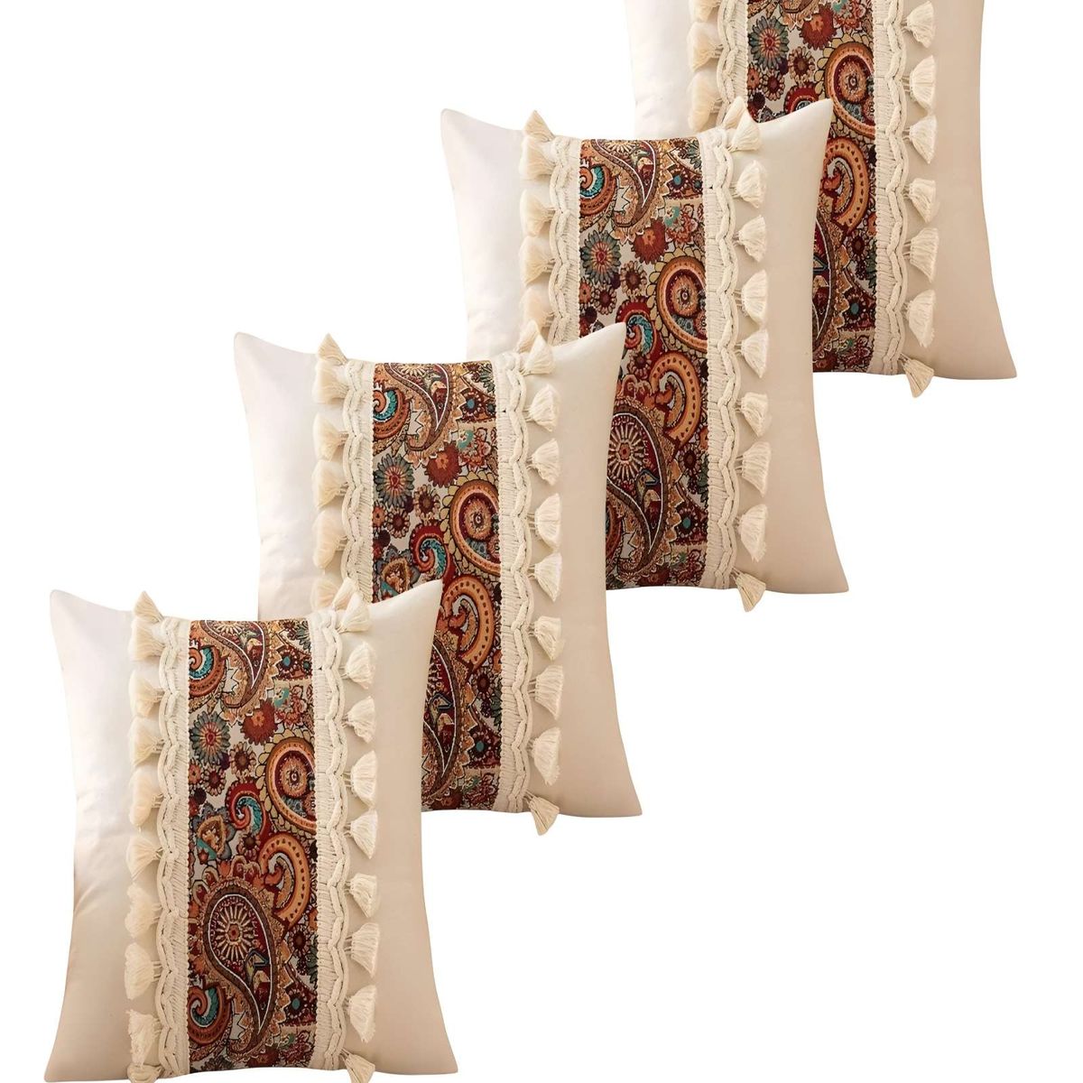 GENERICO - JUEGO DE 4 FUNDAS DE COJIN LINO MANDALA 45X45 BEIGE 03