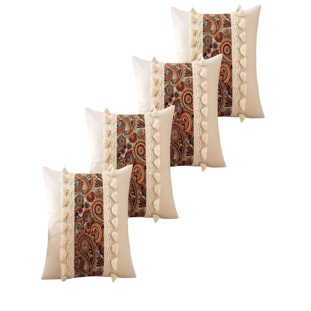 GENERICO - JUEGO DE 4 FUNDAS DE COJIN LINO MANDALA 45X45 BEIGE 03