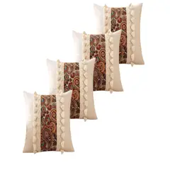 GENERICO - JUEGO DE 4 FUNDAS DE COJIN LINO MANDALA 45X45 BEIGE 03