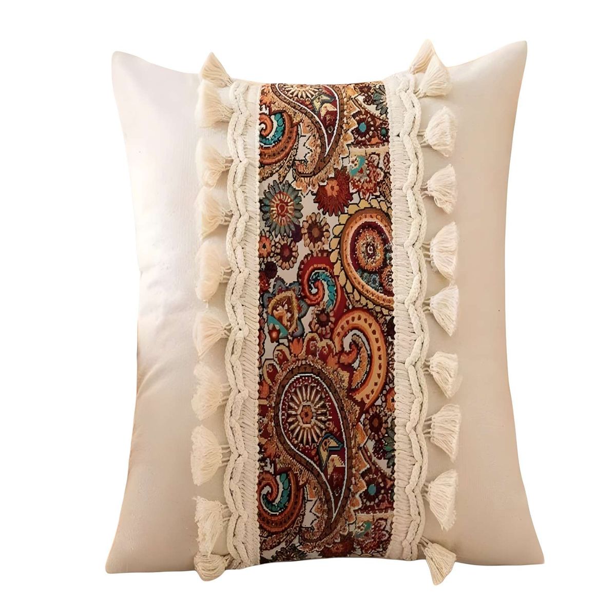 GENERICO - JUEGO DE 4 FUNDAS DE COJIN LINO MANDALA 45X45 BEIGE 03