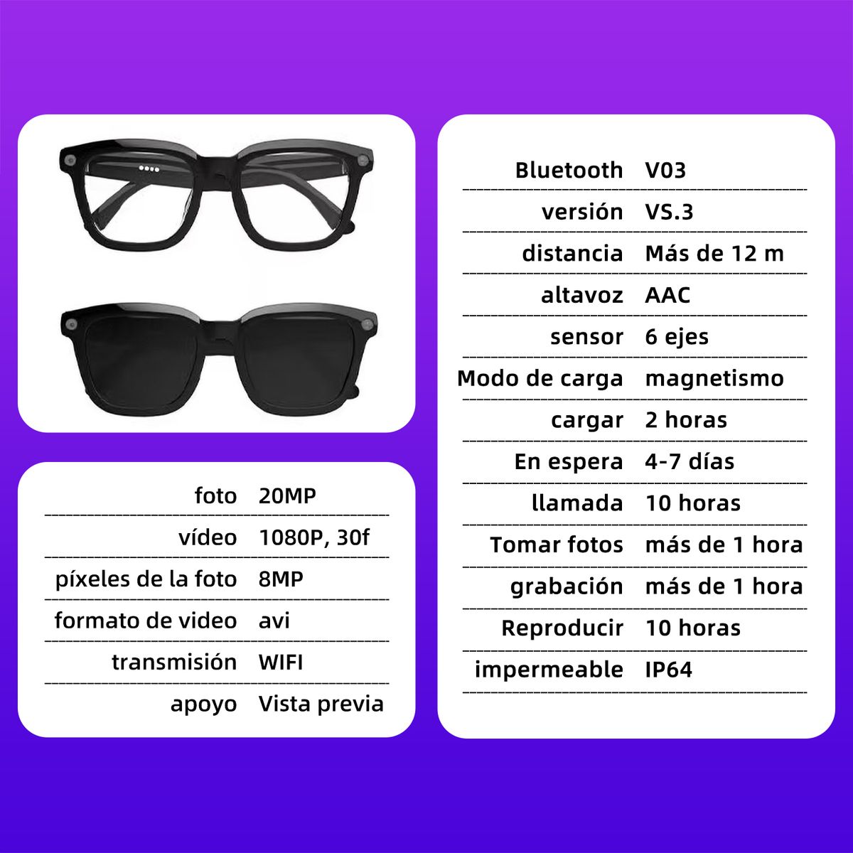 OPKZ - Ai smart glasses 800W pixel photoable traductor auriculares bluetooth inalámbricos