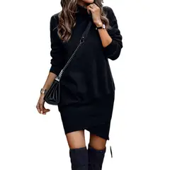 TIOZONEY - Vestido de cuello alto y manga larga