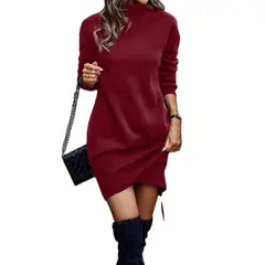 TIOZONEY - Vestido de cuello alto y manga larga