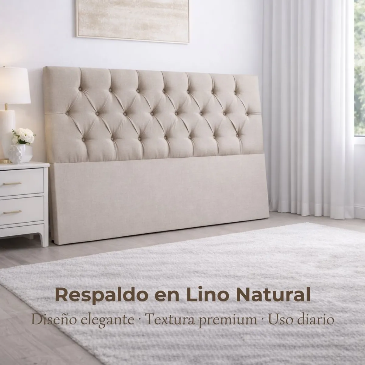 GENERICO - Respaldo Cama Dos Plazas Tapizado en Lino Color Beige