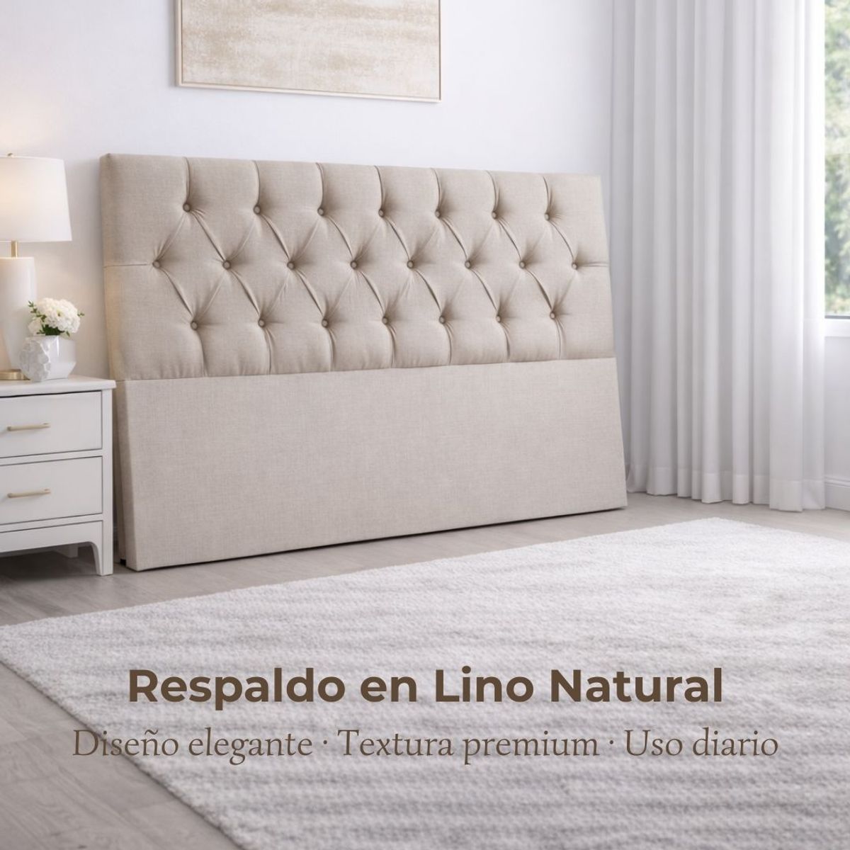 GENERICO - Respaldo Cama Dos Plazas Tapizado en Lino Color Beige
