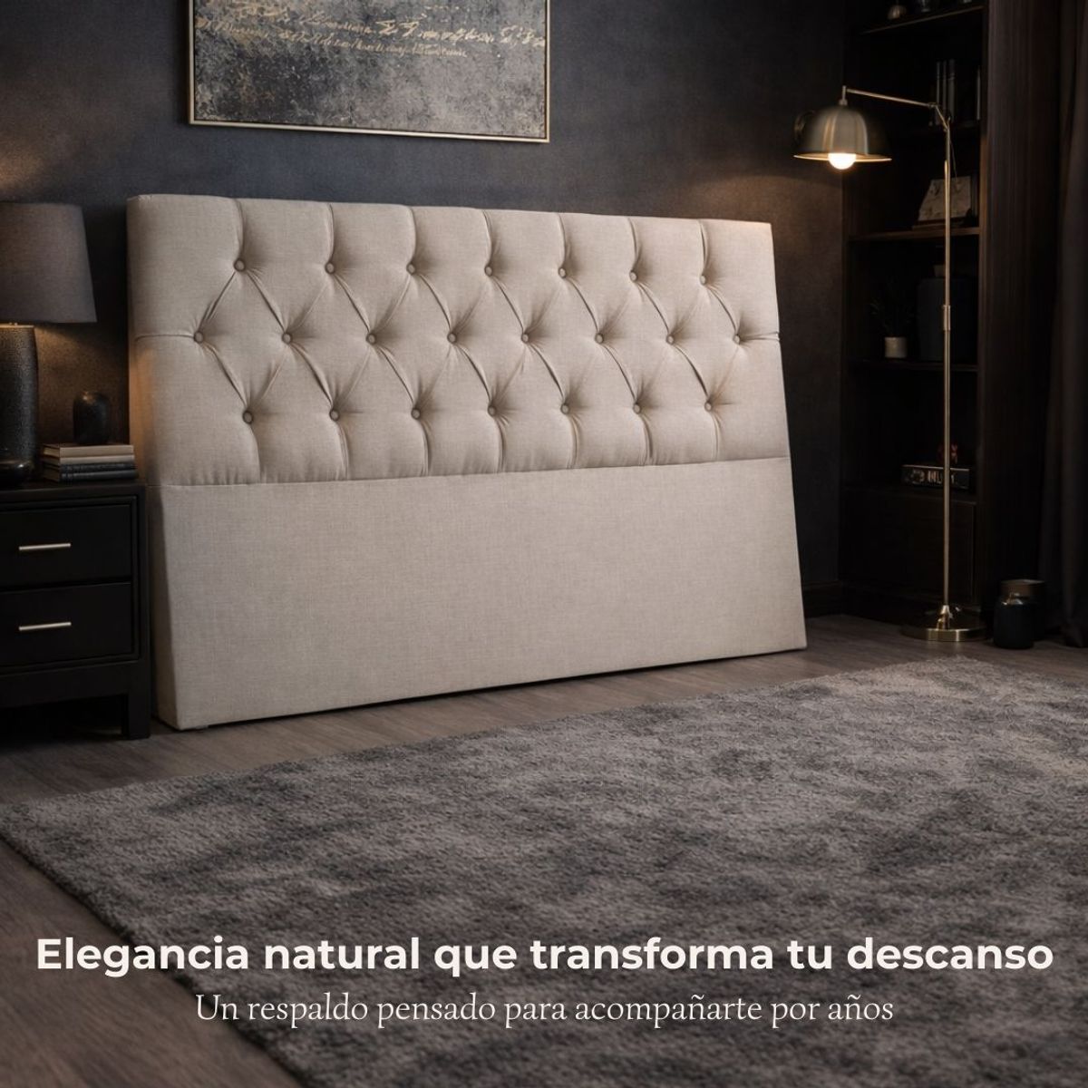 GENERICO - Respaldo Cama Dos Plazas Tapizado en Lino Color Beige