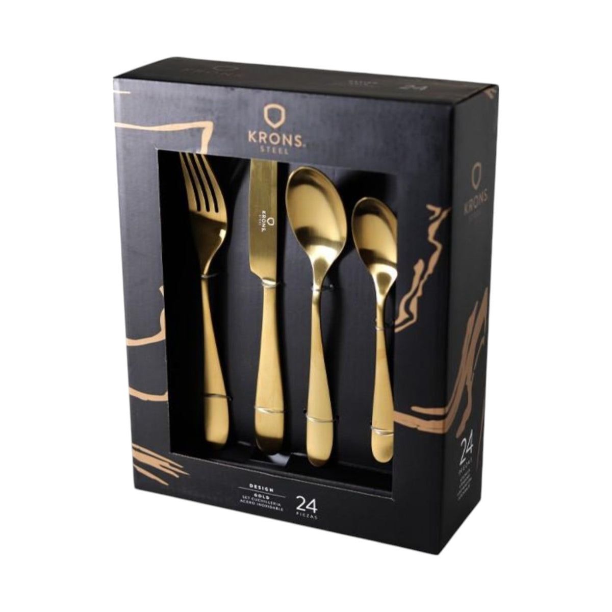 KRONS - Set Cubiertos 24 Piezas Acero Inoxidable Gold Krons