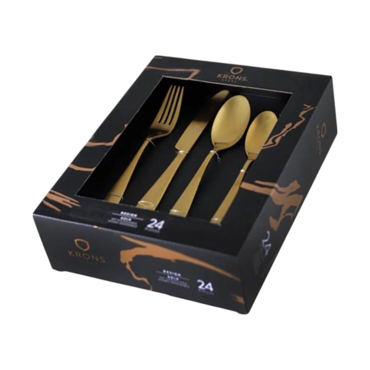KRONS - Set Cubiertos 24 Piezas Acero Inoxidable Gold Krons