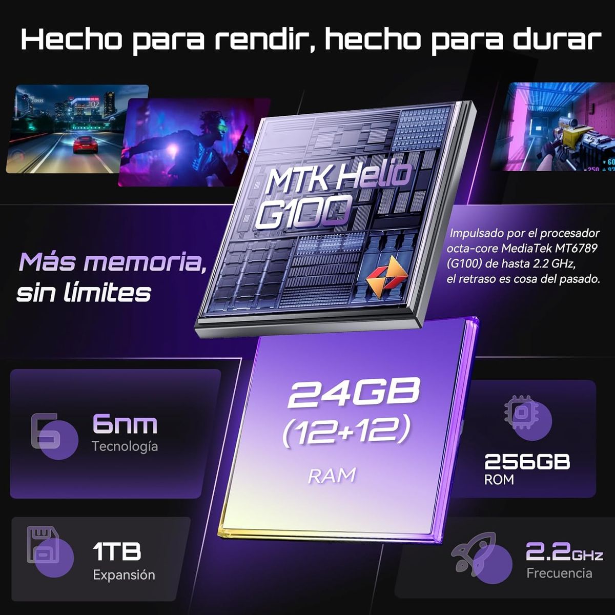 CUBOT - Cubot P90 Celular 24GB+256GB Andiord 15 Smartphone-Púrpura
