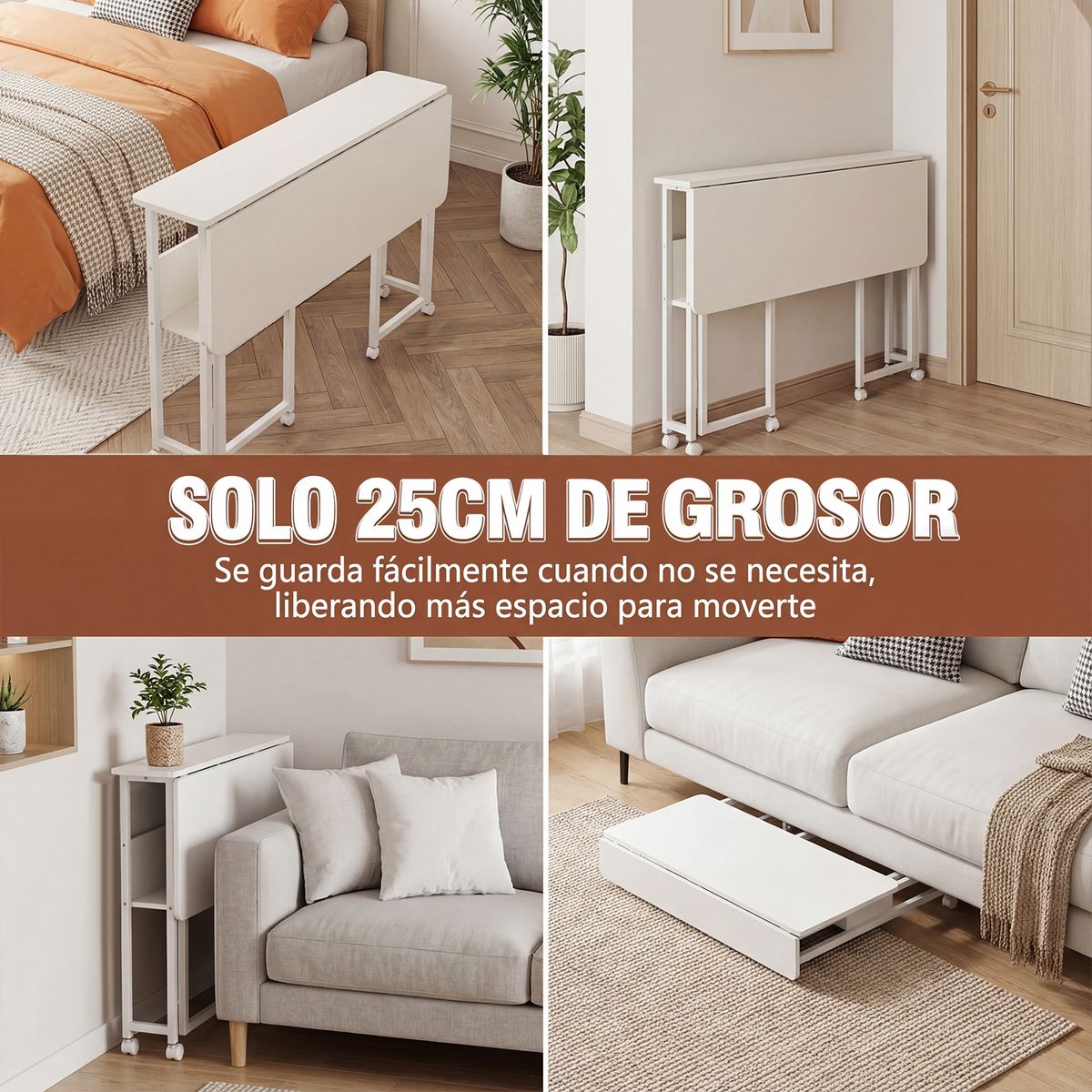 VIDITA - Mesa Plegable Con Ruedas 100cm Escritorio Plegable Multiuso Plegado en 10 Segundos