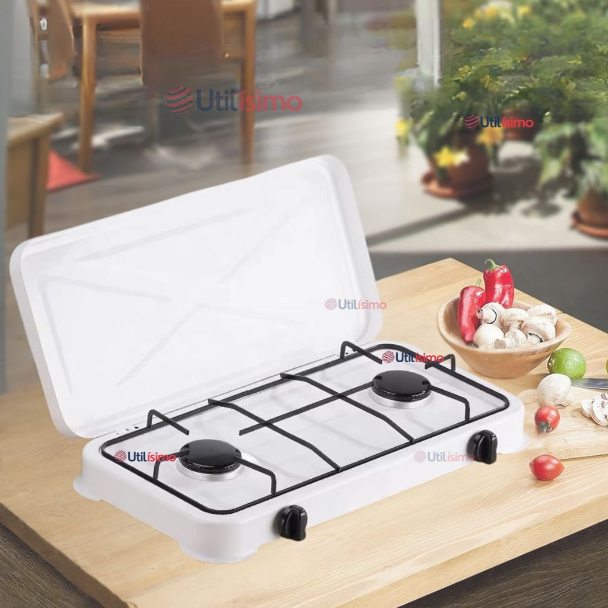 LINE - Cocina Encimera a Gas Licuado 2 Platos Cocinilla Blanco