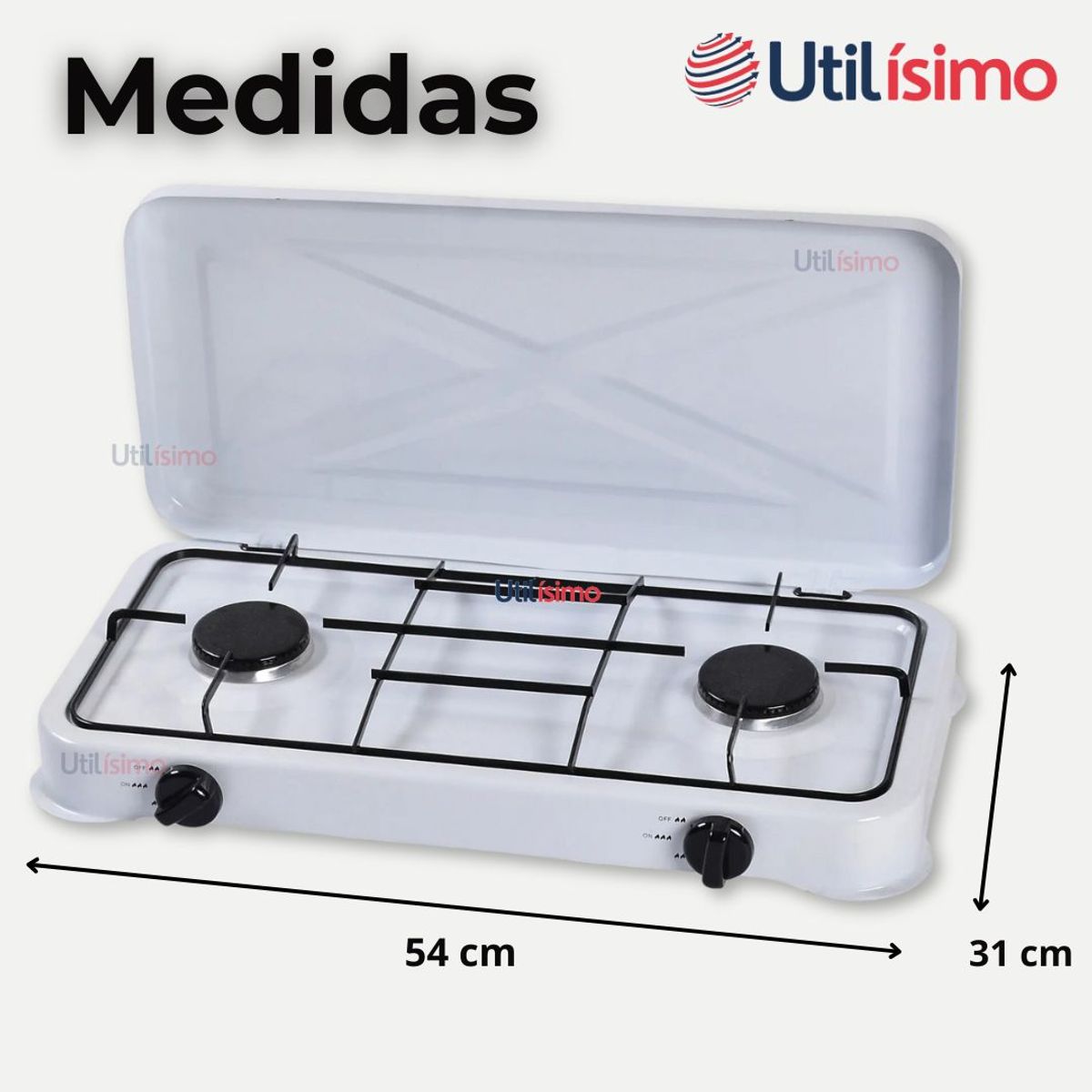 LINE - Cocina Encimera a Gas Licuado 2 Platos Cocinilla Blanco