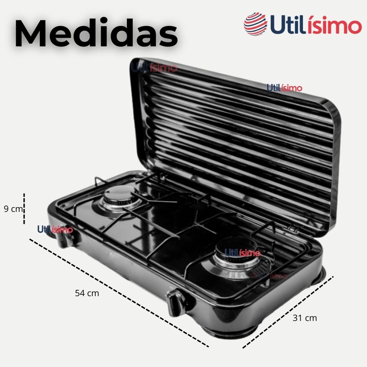 LINE - Cocina Encimera Gas Licuado 2 Platos +  KIT Instalación Cocinilla Negro