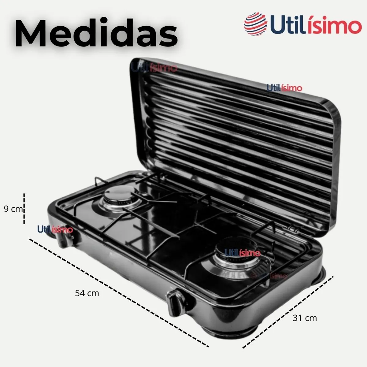 LINE - Cocina Encimera a Gas Licuado 2 Platos Cocinilla Negro