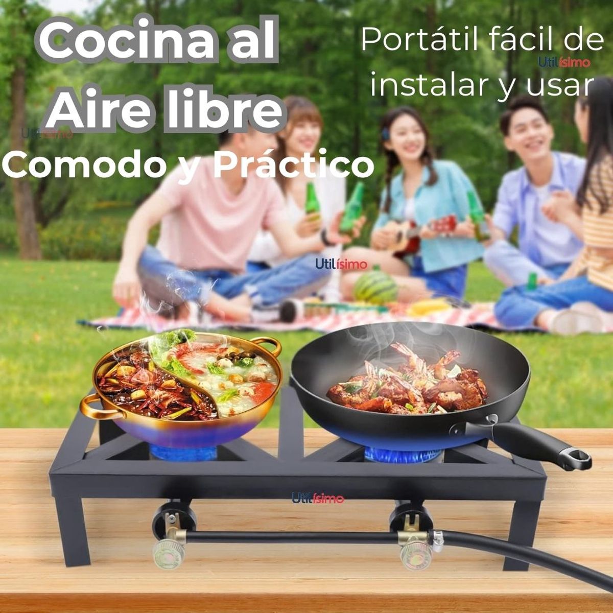 LINE - Fogón Cocina Gas Licuado 2 Platos + Kit De Instalación Camping