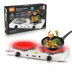 RAF - Cocina Eléctrica 2 Platos 2000W Cocinilla Portátil Blanco