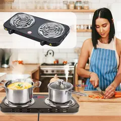 LINE - Cocina Eléctrica 2 Platos 2000W de Potencia Cocinilla Portátil Negro