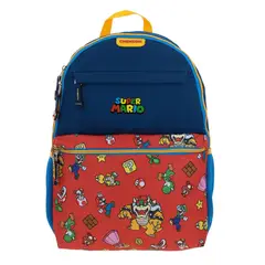 NINTENDO - Mochila Escolar Niño Bolsillo Print Azul Mario Bros